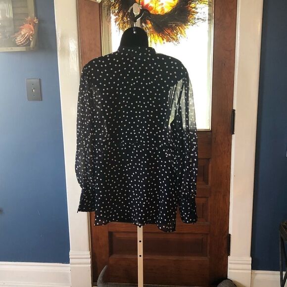 801 George SHEER Polka Dot Print Tie Waist Blouse - Picture 2 of 8